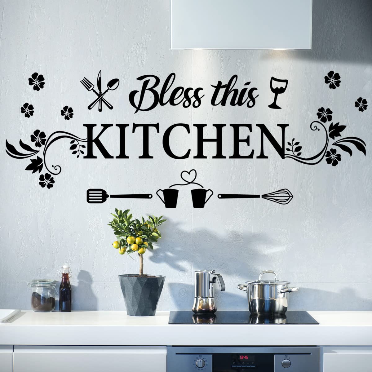 Kitchen Wall Decor Sticker Kitchen Quotes Bless This Kitchen Wall Decals Flower Art Removable DIY Vinyl Wall Stickers for Kitche