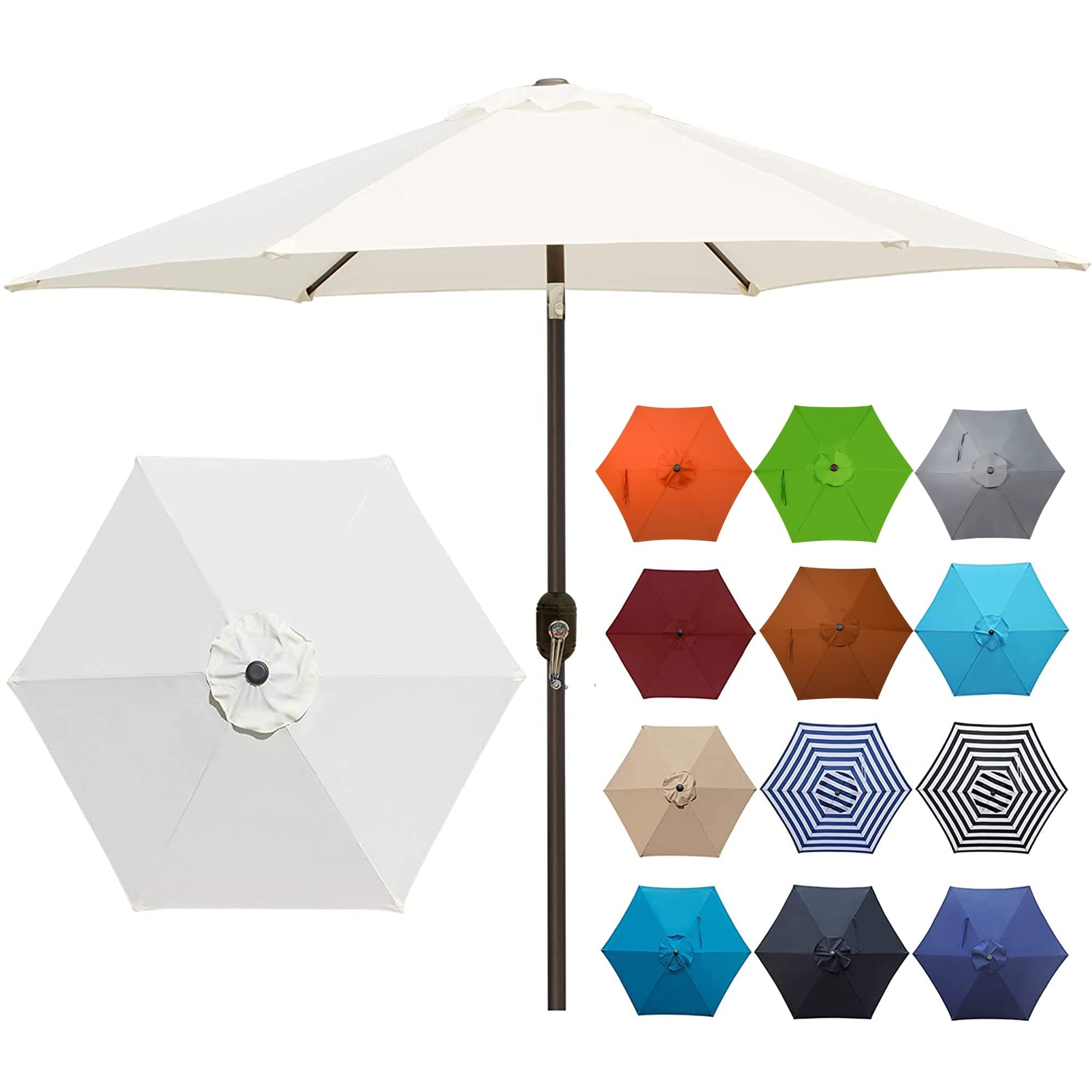 Blissun 7.5 Ft Patio Umbrella, Yard Umbrella Push Button Tilt Crank (Cream White)