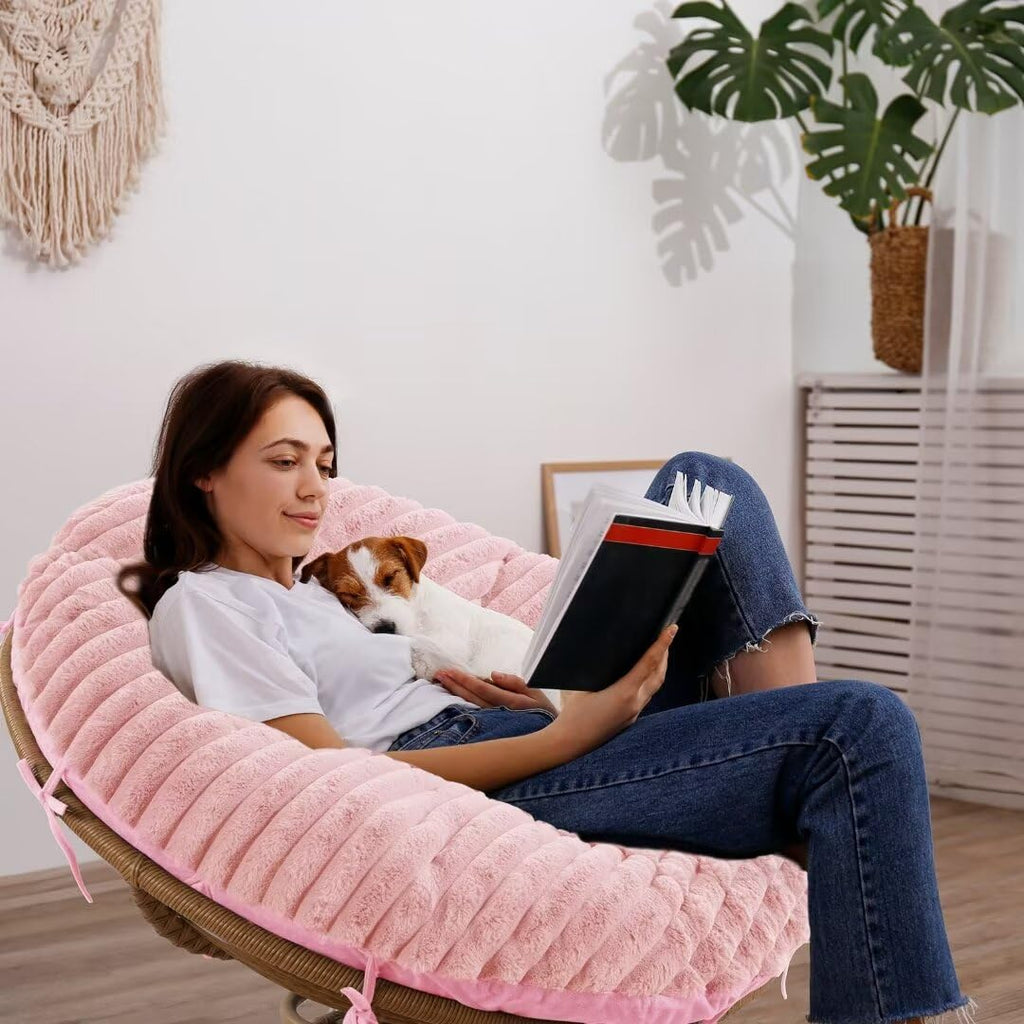 HOMBYS Fluffy Shaggy Papasan Chair Cover, Plush Faux Fur Slipcover, 55"x55", Pink, Model PAPASANPINK