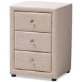 Baxton Studio Tessa Modern and Contemporary Fabric Upholstered 3-Drawer Nightstand