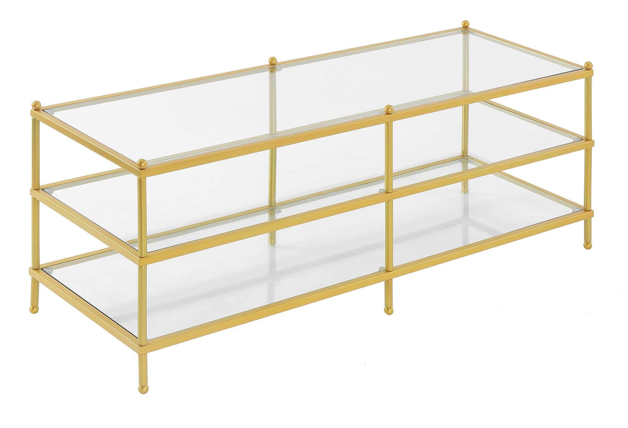Convenience Concepts Royal Crest 3 Tier Coffee Table, Clear Glass / Gold
