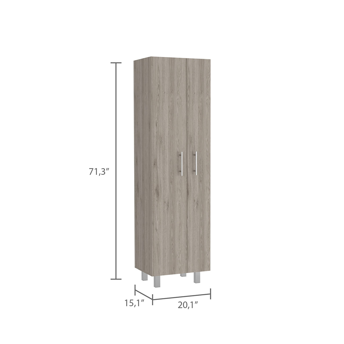 Depot E-Shop Bacoa Cleaning Cabinet with Five Shelves and Broom Hangers, 71.3" H, Light Gray/White, Bedroom