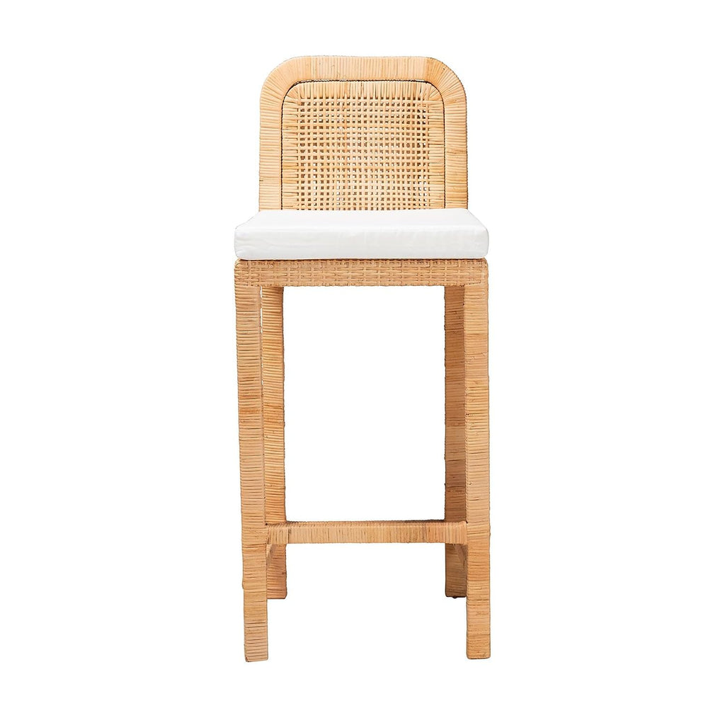 Baxton Studio Zariah Bohemian Rattan Bar Stool, White/Natural Brown (233-13172-HiT)