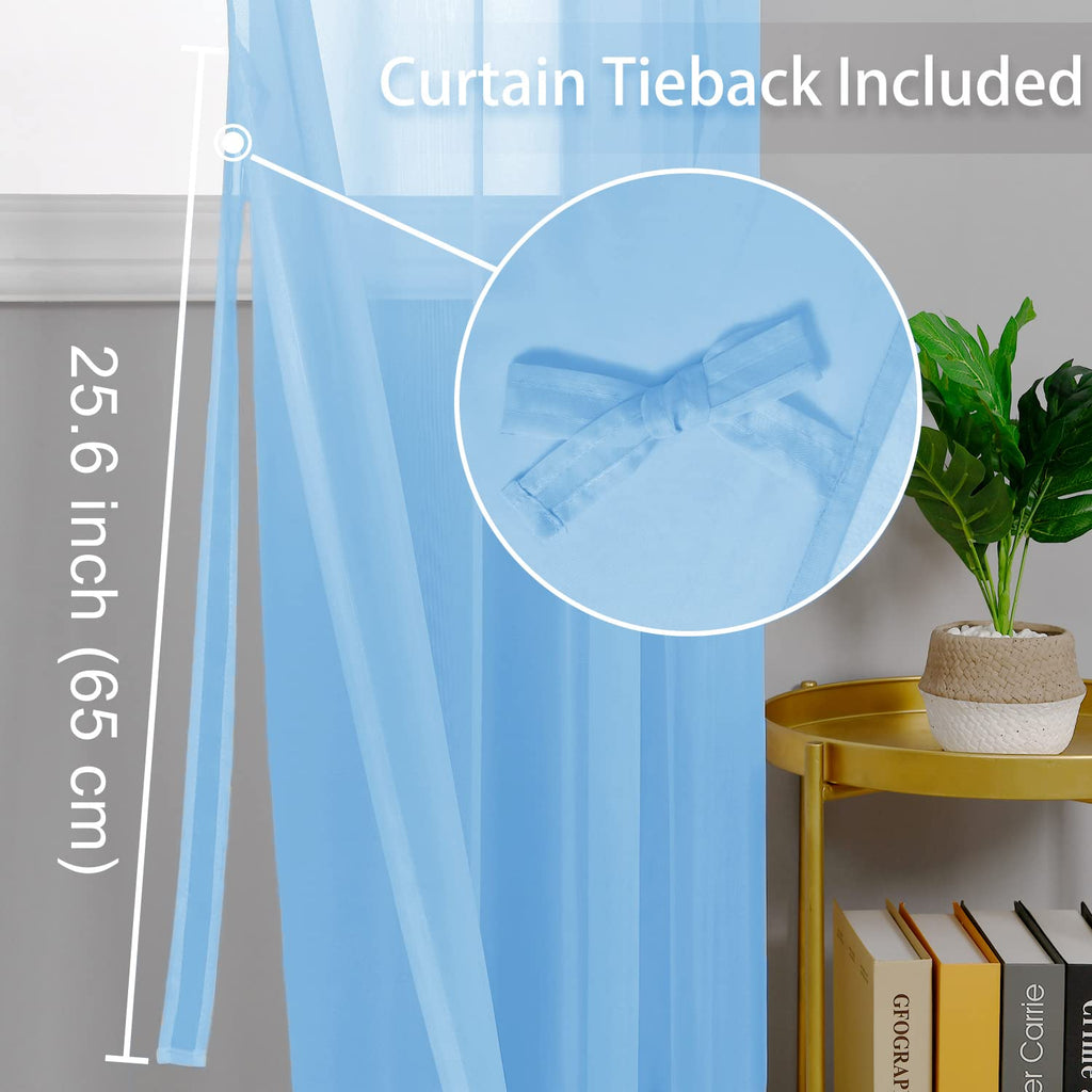 Hiasan Sheer Curtains For Bedroom With Tiebacks, Airy Breathable Voile Drapes Light Filtering Grommet Window Curtains For Living Room, Nursery, Farmhouse, Baby Blue, W52 X L63, 2 Soft Panels