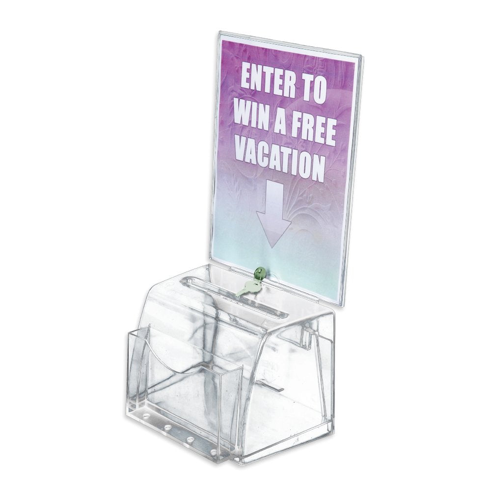 Azar 206009 Large Molded Suggestion Box With Pocket Lock And Key, Clear, Medium