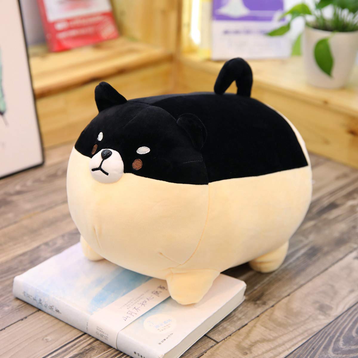 EHOTONG Shiba Inu Plush Pillow, 11.8in Black Corgi Stuffed Animal Hug Toy for Kids