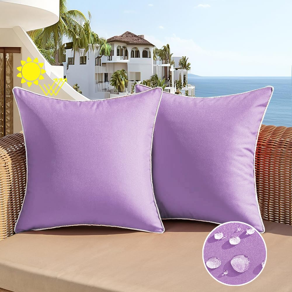 All Smiles Outdoor Waterproof Throw Pillow Covers 16X16 Set Of 2 Purple Decorative Patio Tent Bed Sofa Living Room Furniture Sun