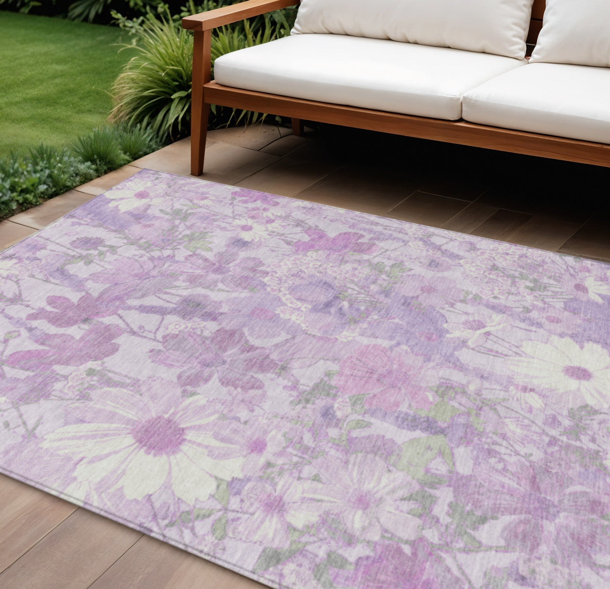 8 X 10 Lavender Purple And Lilac Floral Washable Indoor Outdoor Area Rug