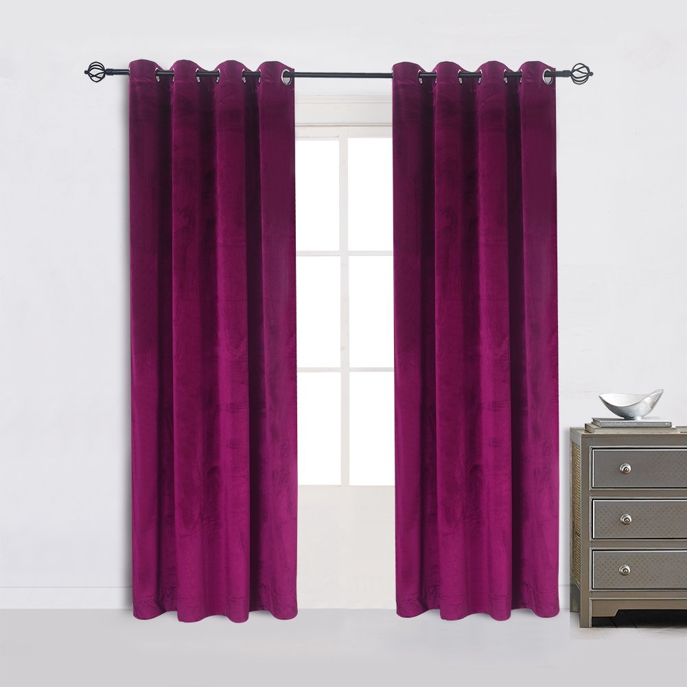Cherry Home Super Soft Luxury Velvet Fushcia Room Darkening Blackout Curtain Panel Drapes Drapery 52 Inch Wide By 108 Inch Lengt