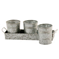 Benzara Galvanized Set of Three Planters with Tray, Gray