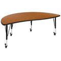 Flash Furniture Mobile 60 Half Circle Wave Collaborative Oak Thermal Laminate Activity Table - Height Adjustable Short Legs