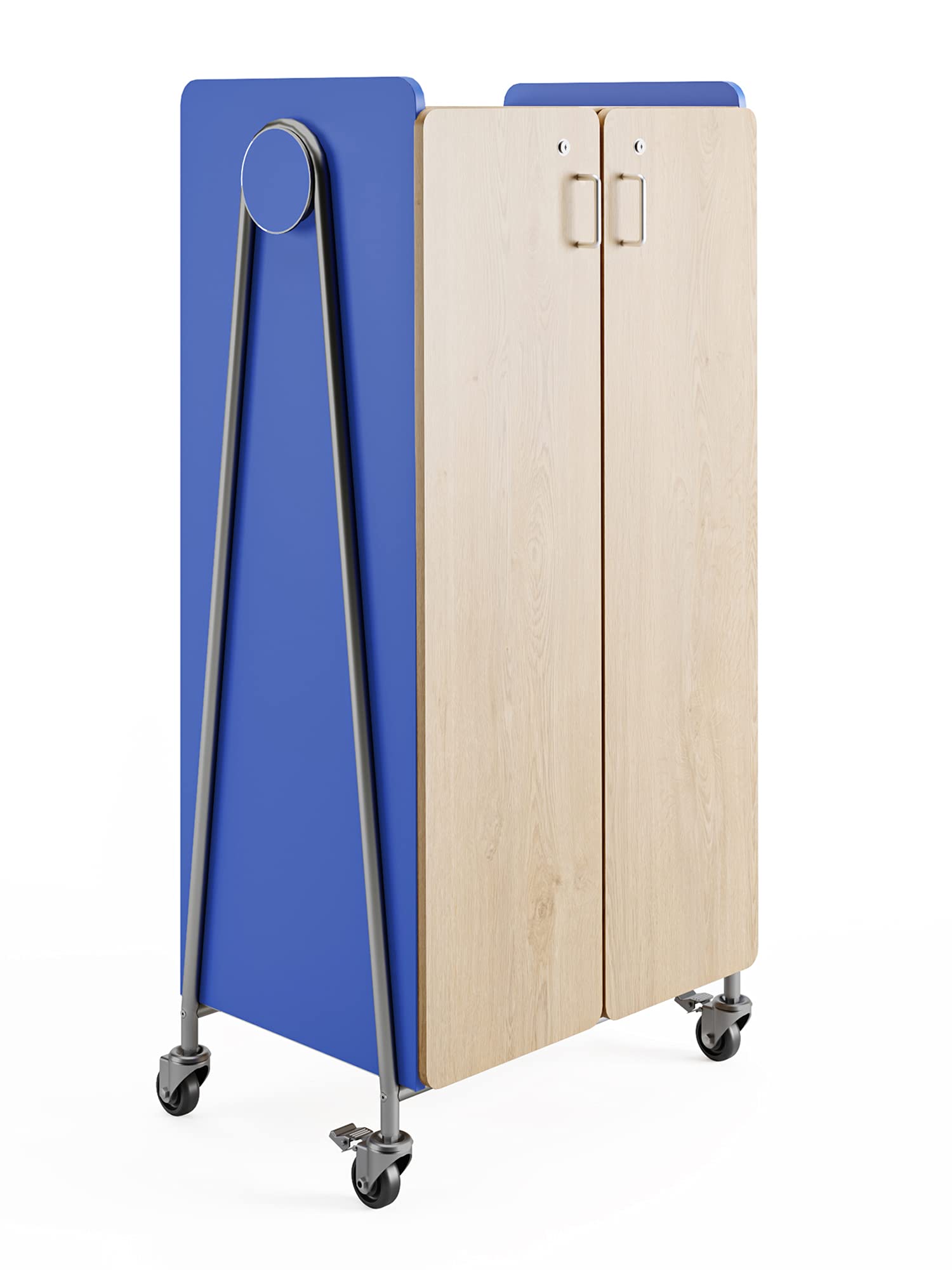 Safco Products 3925SBU Whiffle Typical 5, Double Column 4-Shelf and Wardrobe Bar Rolling Storage Cart with Magnetic Dry-Erase Back, 60" H, Tall, Spectrum Blue