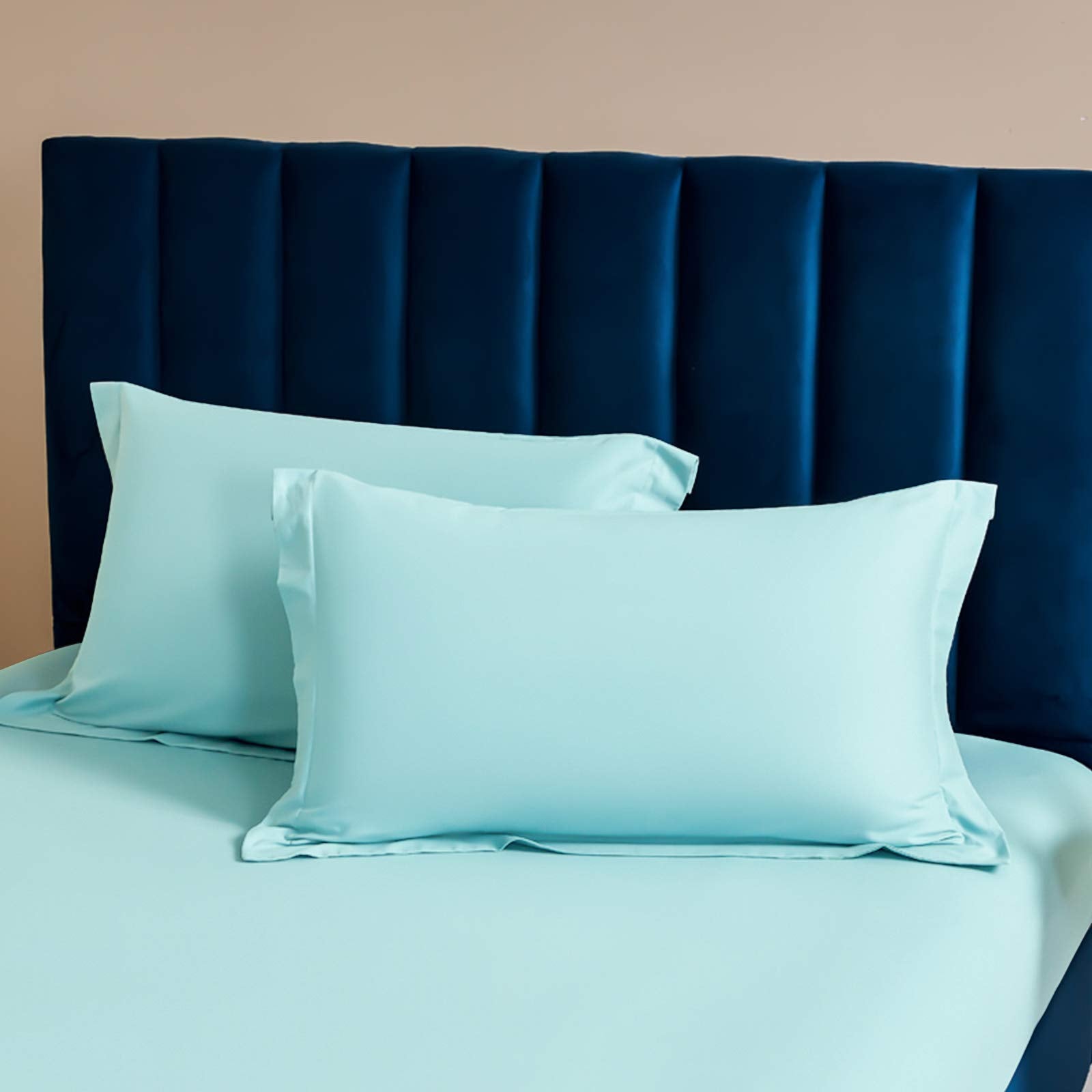 Ntbay 2 Pack 500 Thread Count 100% Egyptian Cotton King Pillow Shams, Super Soft And Breathable Oxford Pillowcases For Bed, 20X36 Inches, Aqua
