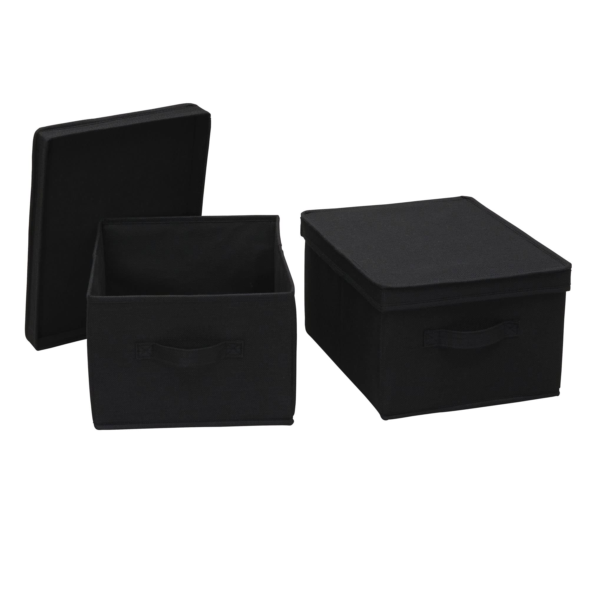 Household Essentials Large Fabric Storage Box With Lid Box, Black, Set of 2