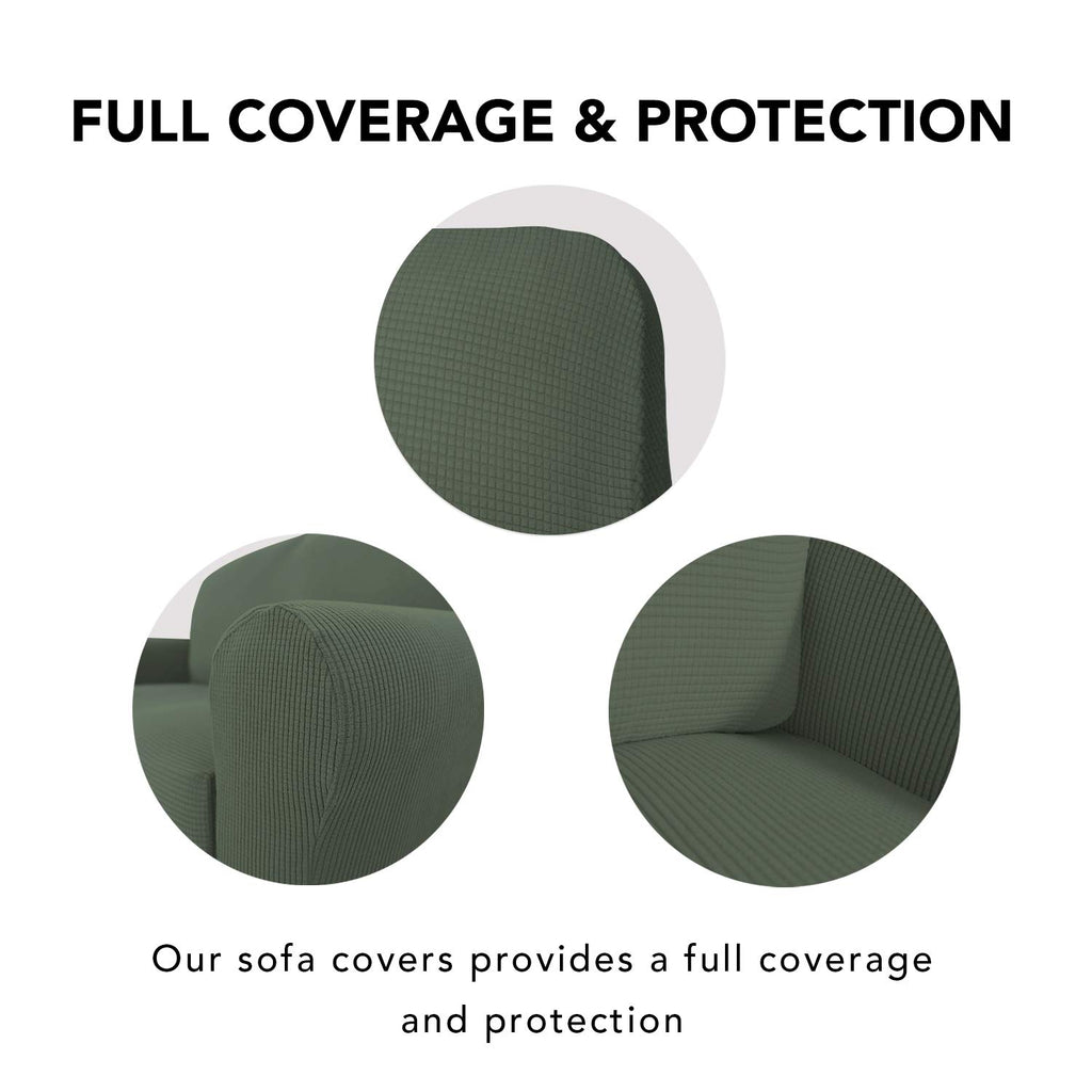 Purefit Stretch Sofa Slipcover – Spandex Jacquard Non Slip Soft Couch Sofa Cover, Washable Furniture Protector With Non Skid Foam And Elastic Bottom For Kids (Sofa, Greyish Green)