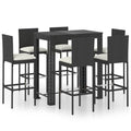 vidaXL Patio Bar Set with Cushions 7 Piece Garden Outdoor Bar Sets Dinner Bistro Dining Table Chair Stool Pub Furniture Seating Poly Rattan Black