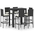 vidaXL Patio Bar Set with Cushions 7 Piece Garden Outdoor Bar Sets Dinner Bistro Dining Table Chair Stool Pub Furniture Seating Poly Rattan Black