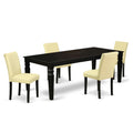 East West Furniture Lgab5-Blk-73 5 Piece Dining Set Includes A Rectangle Dining Room Table With Butterfly Leaf And 4 Eggnog Faux Leather Upholstered Parson Chairs, 42X84 Inch, Black