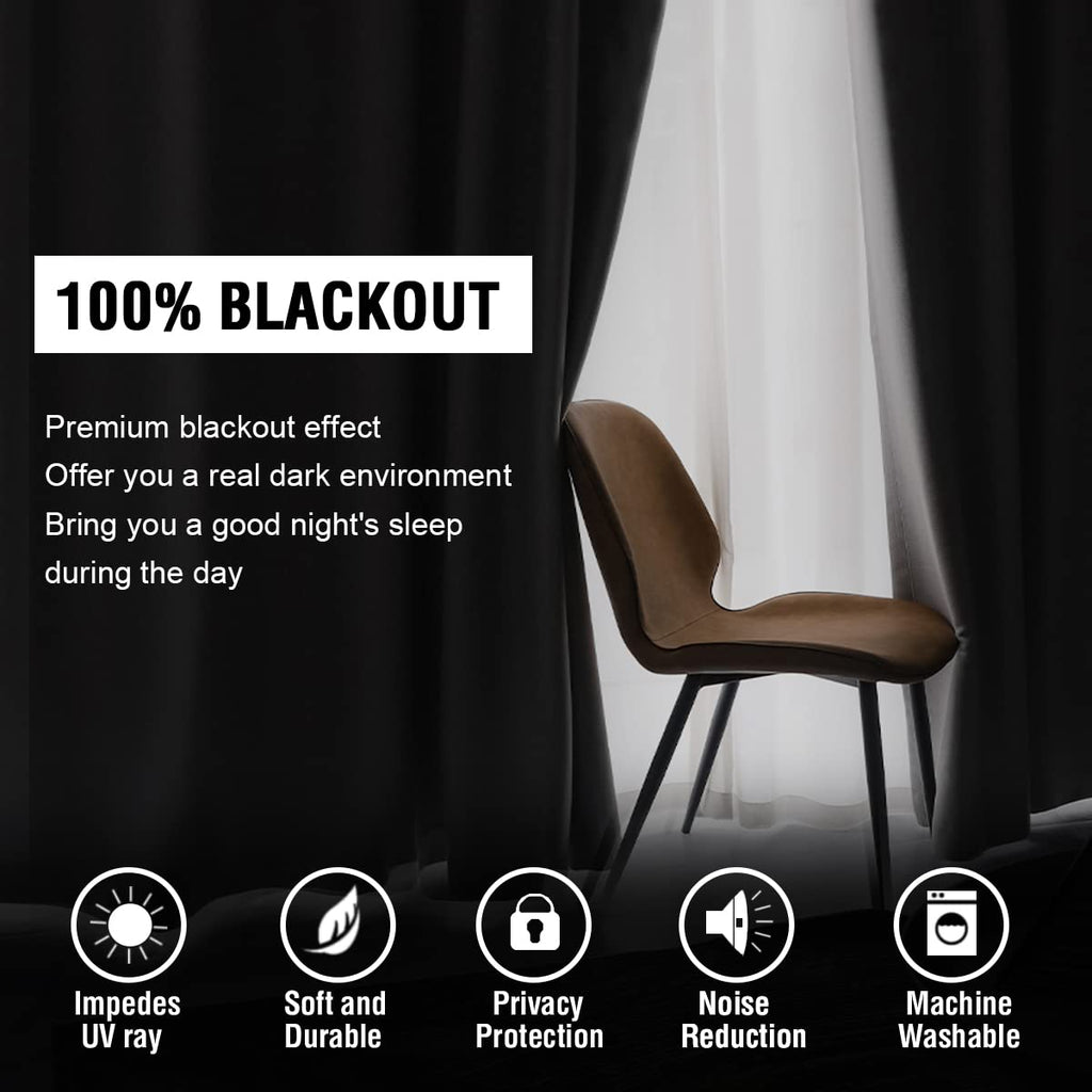 H.Versailtex 100% Blackout Curtains For Bedroom With Black Liner Full Room Darkening Curtains 63 Inch Long Thermal Insulated Bac