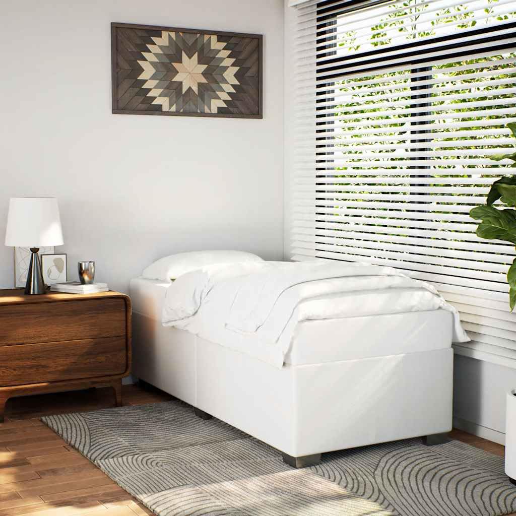 vidaXL - White Twin Upholstered Bedstead Slatted Faux Leather Single Frame for Bedroom