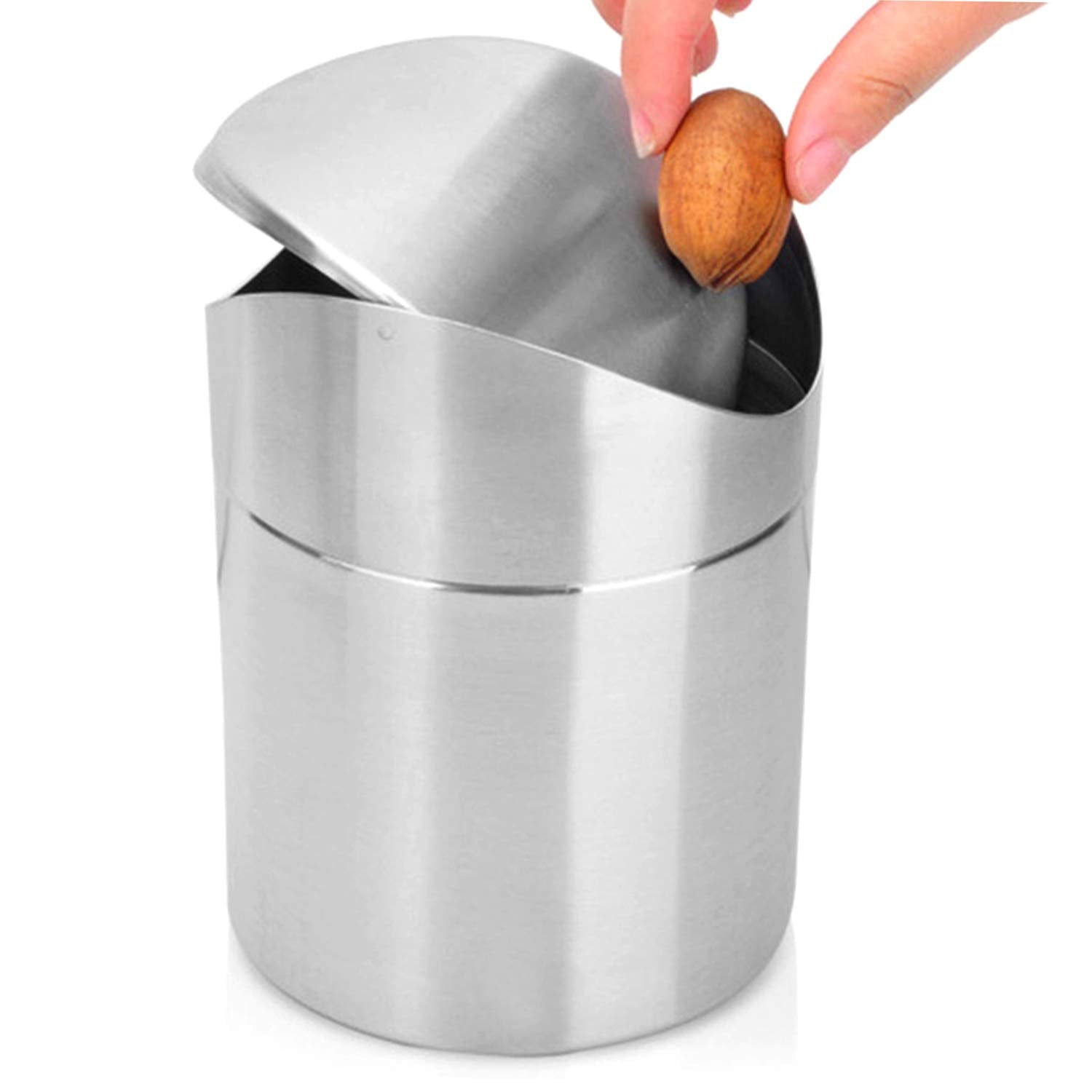JILLICK Small Mini Trash Can with Lid, Brushed Stainless Steel Small Tiny Mini Trash Bin Can, Mini Countertop Trash Cans for Des