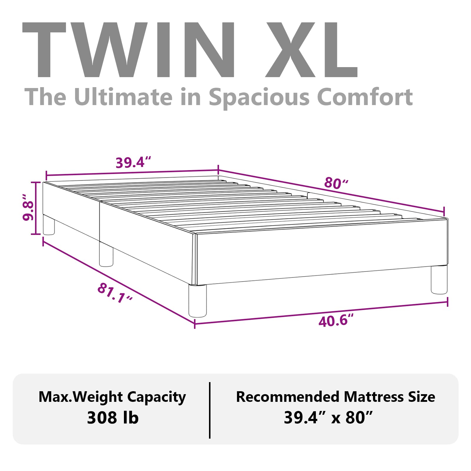 vidaXL Bed Frame Dark Gray 39.4"x79.9" Twin XL Fabric