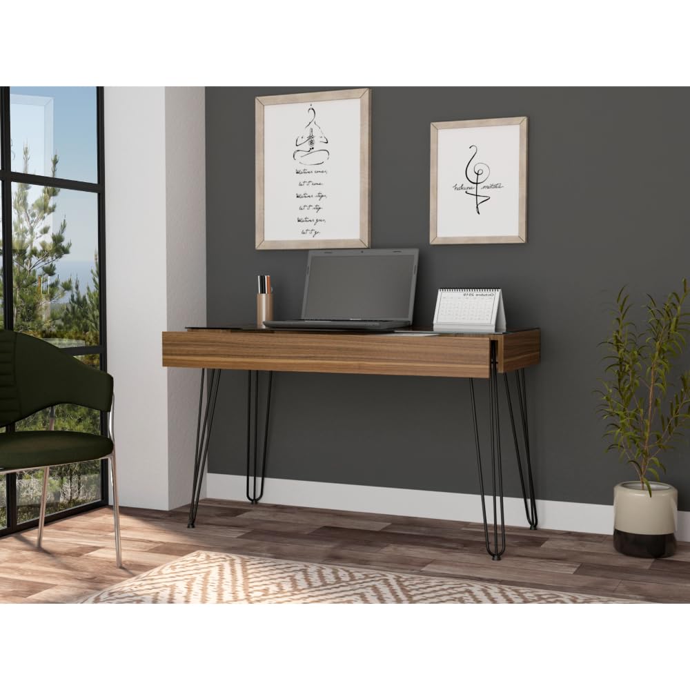 Tuhome Baxter 120 Drawer Desk, Four Legs, One Drawer -Mahogany