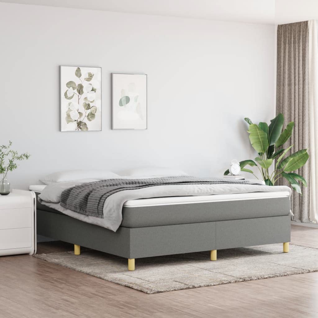 vidaXL King Size Box Spring Bed Frame - Engineered Wood - Dark Gray - 100% Polyester Fabric - Modern Style Double Bed - 76"x79.9" Suitable Mattress Size