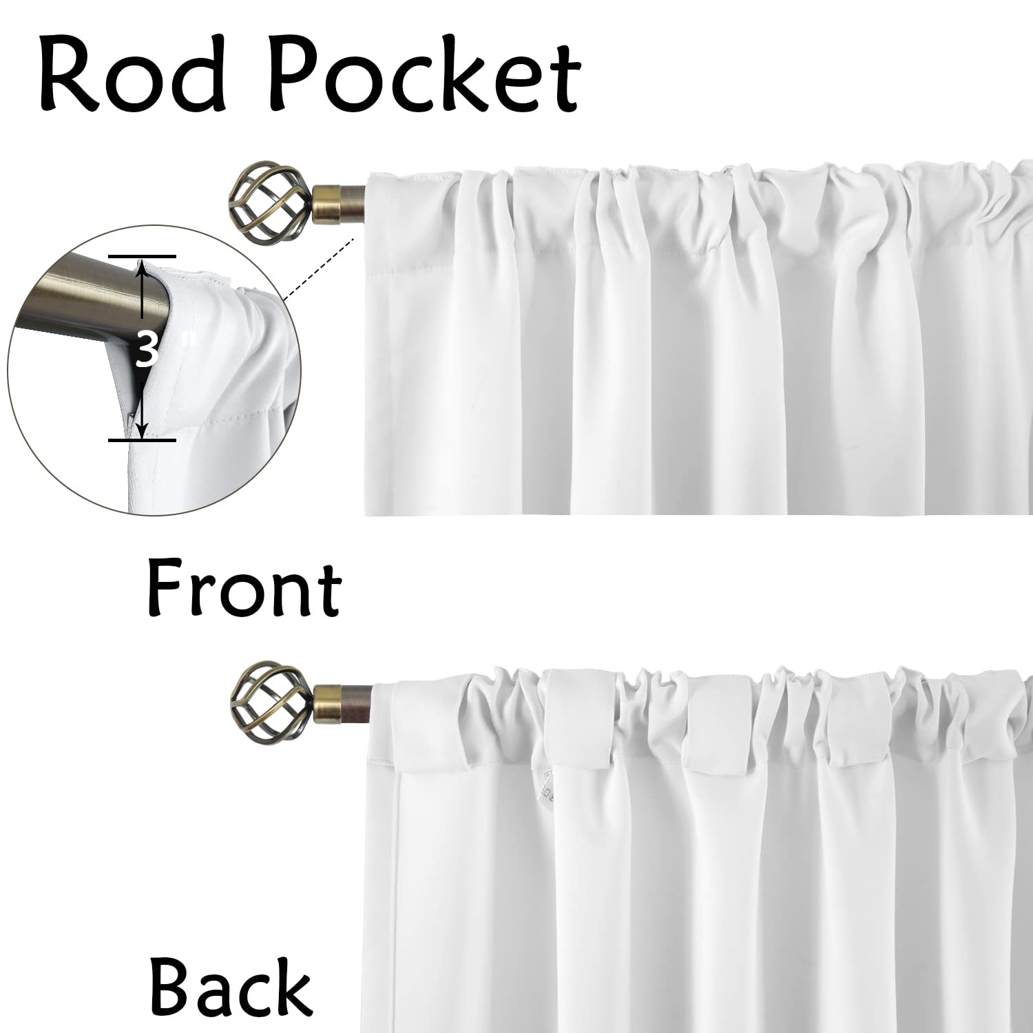 Bgment Rod Pocket And Back Tab White Curtains For Bedroom - Thermal Insulated Room Darkening Curtains For Living Room, 2 Window Curtain Panels (52 X 84 Inch, Pure White)