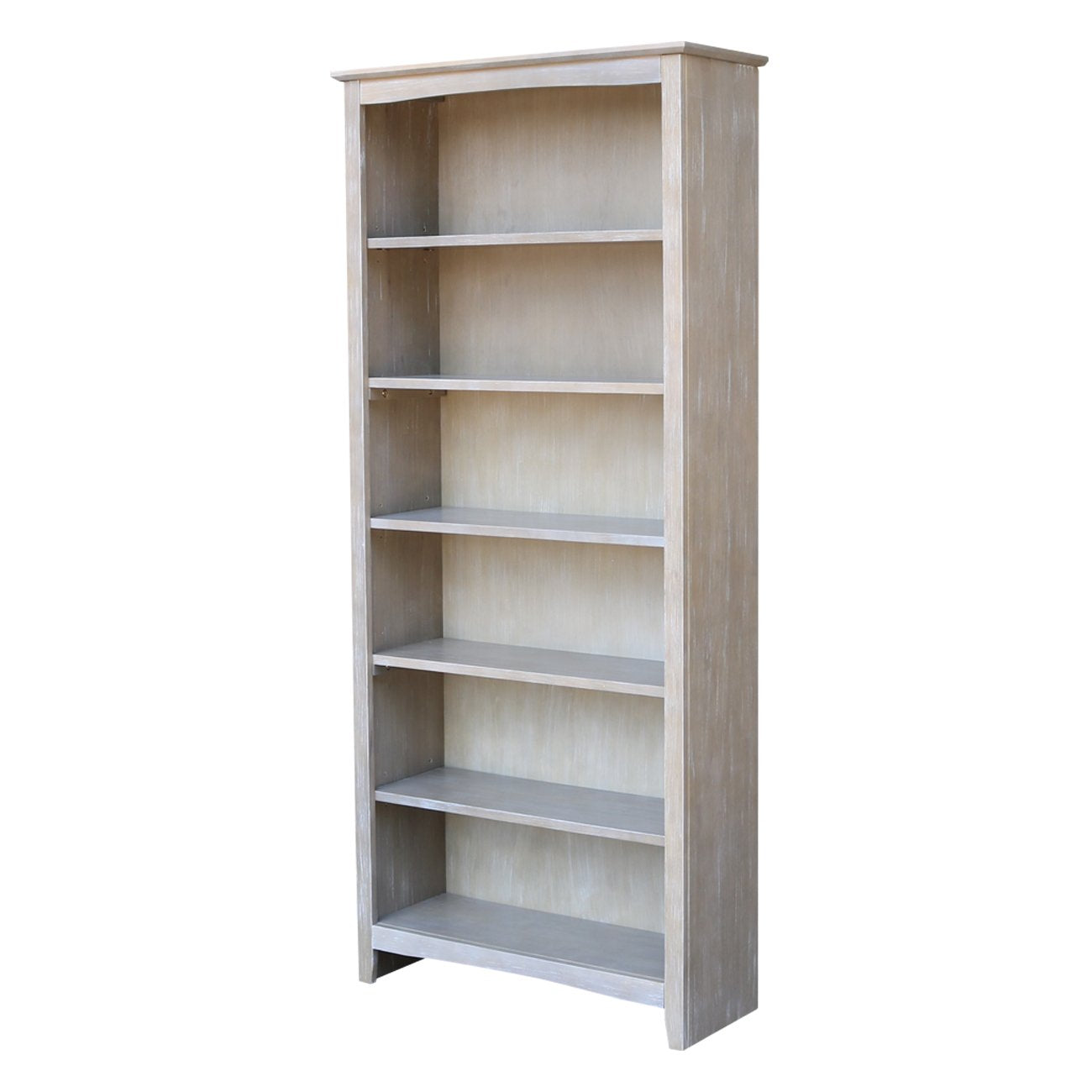 IC International Concepts Shaker Bookcase Solid Real Wood, Sturdy Parawood, 72 Inch, Washed Gray Taupe