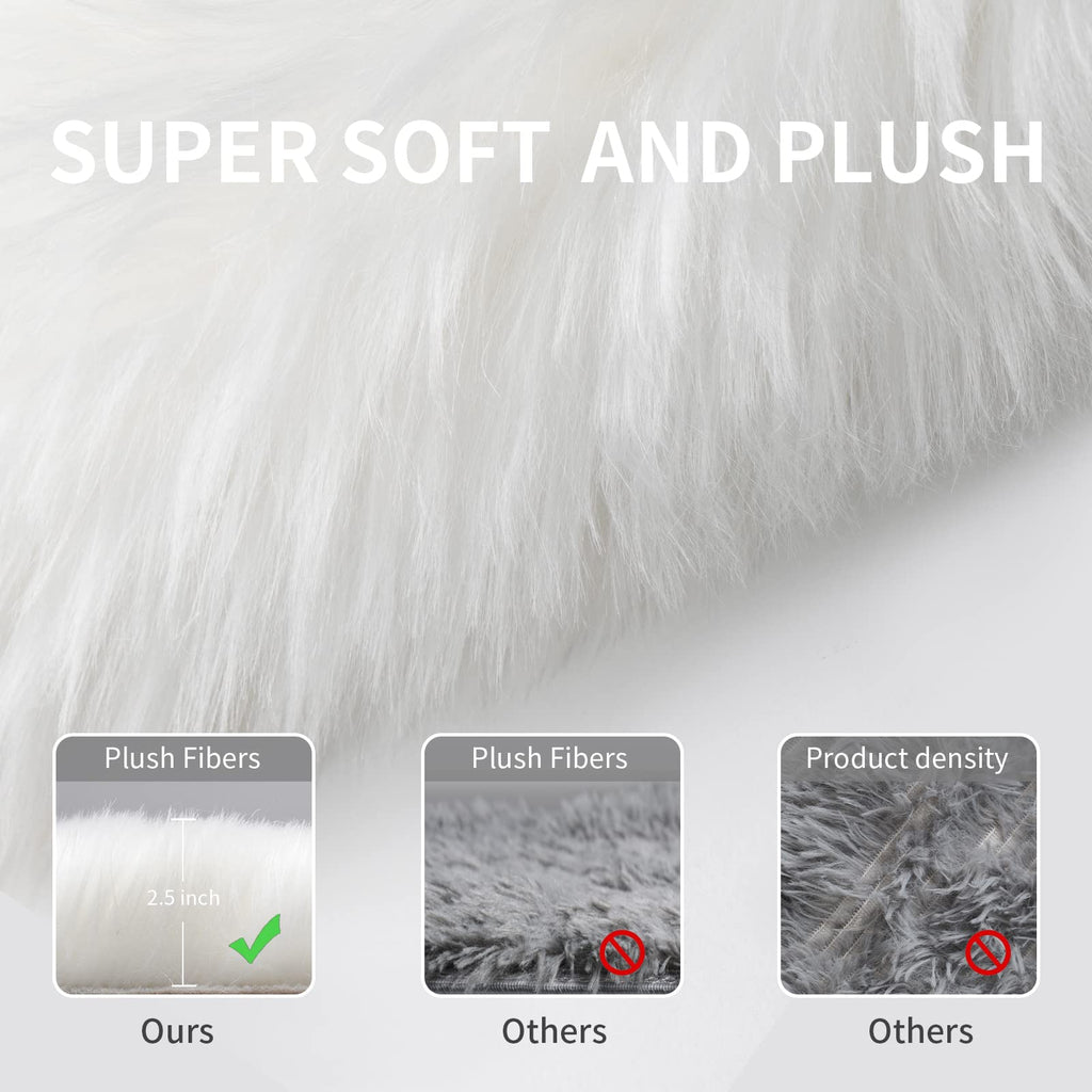 Fluffy Area Rug, White Faux Fur Rug For Bedroom 3'X5' Soft Shag Fuzzy Rugs For Living Room, Furry Bedside Nursery Rug Plush Indo