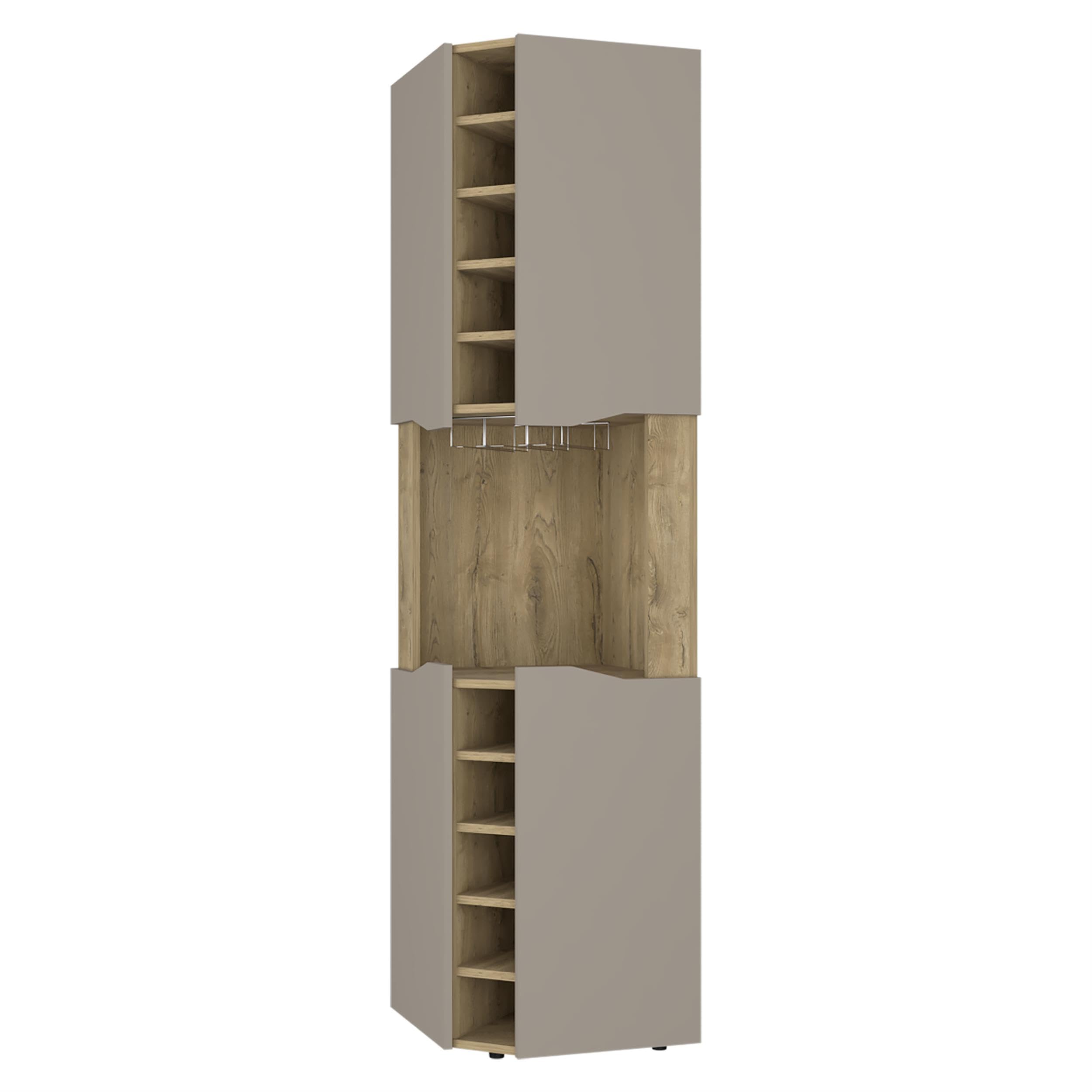 FM FURNITURE Lyla Corner Bar Cabinet Macadamia/Taupe (Brown) Engineered Wood