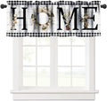 Janjcurt Farmhouse Flower Valance For Kitchen, Rustic Vintage Black White Wooden Board Cotton Flower Buffalo Plaid Rod Pocket Sh