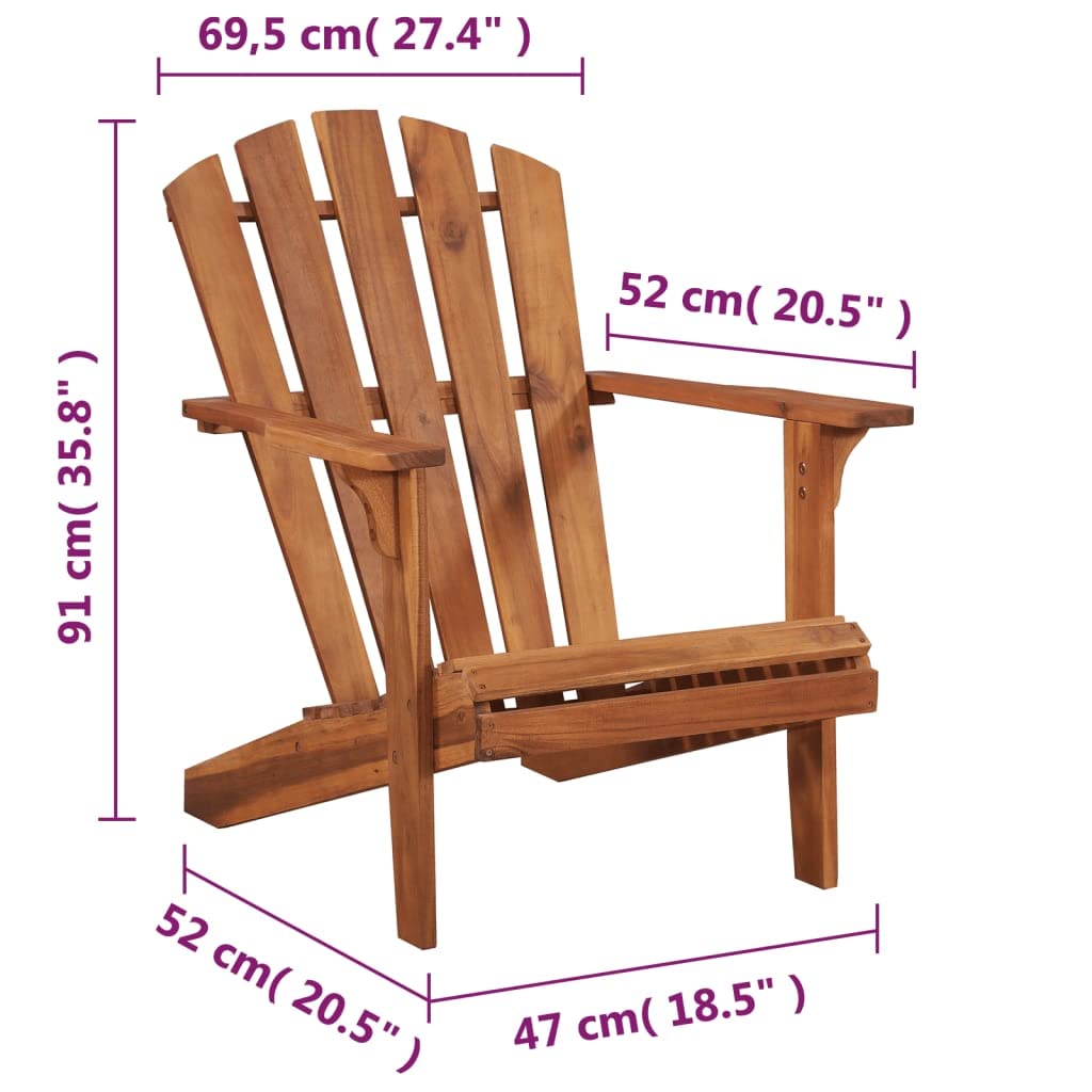 vidaXL Solid Acacia Wood Patio Adirondack Chair, Weather-Resistant Outdoor Garden Armchair with Natural Oil Finish, Easy Assembly - Brown