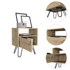 Nightstand 22&Quot; H, 1 Open Shelf, Single Door Cabient, Hairpin Legs, Light Oak