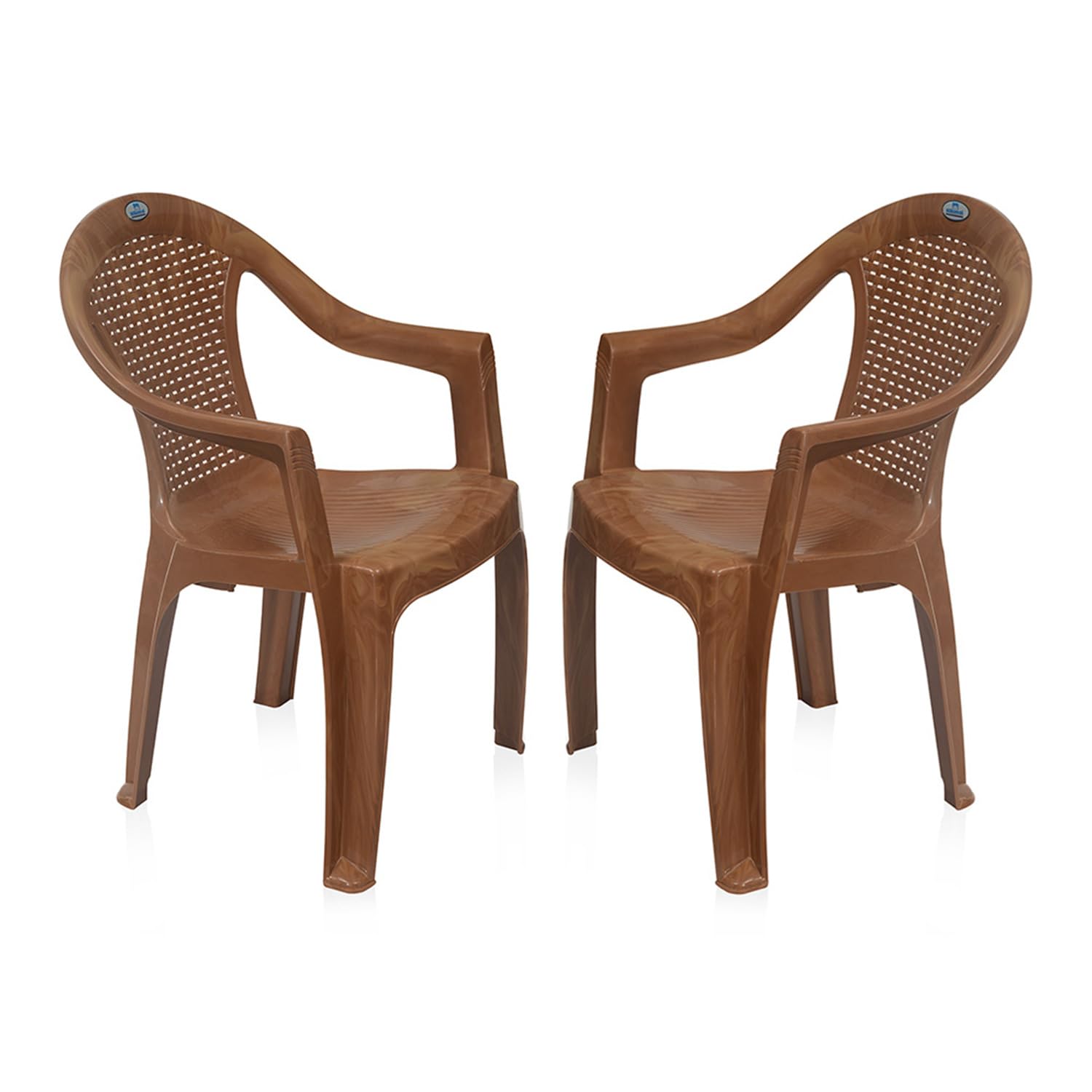 Nilkamal Plastic Chair For Living Room With Arm |Set Of 2 | 3 Year Warranty | For Home, Living Room, Outdoor | Pear Wood Colour 