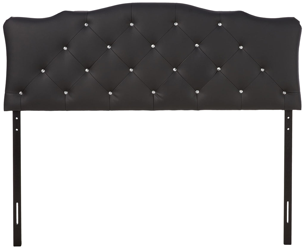 Baxton Studio Rita Modern and Contemporary Queen Size Black Faux Leather Upholstered Button-Tufted Scalloped Headboard