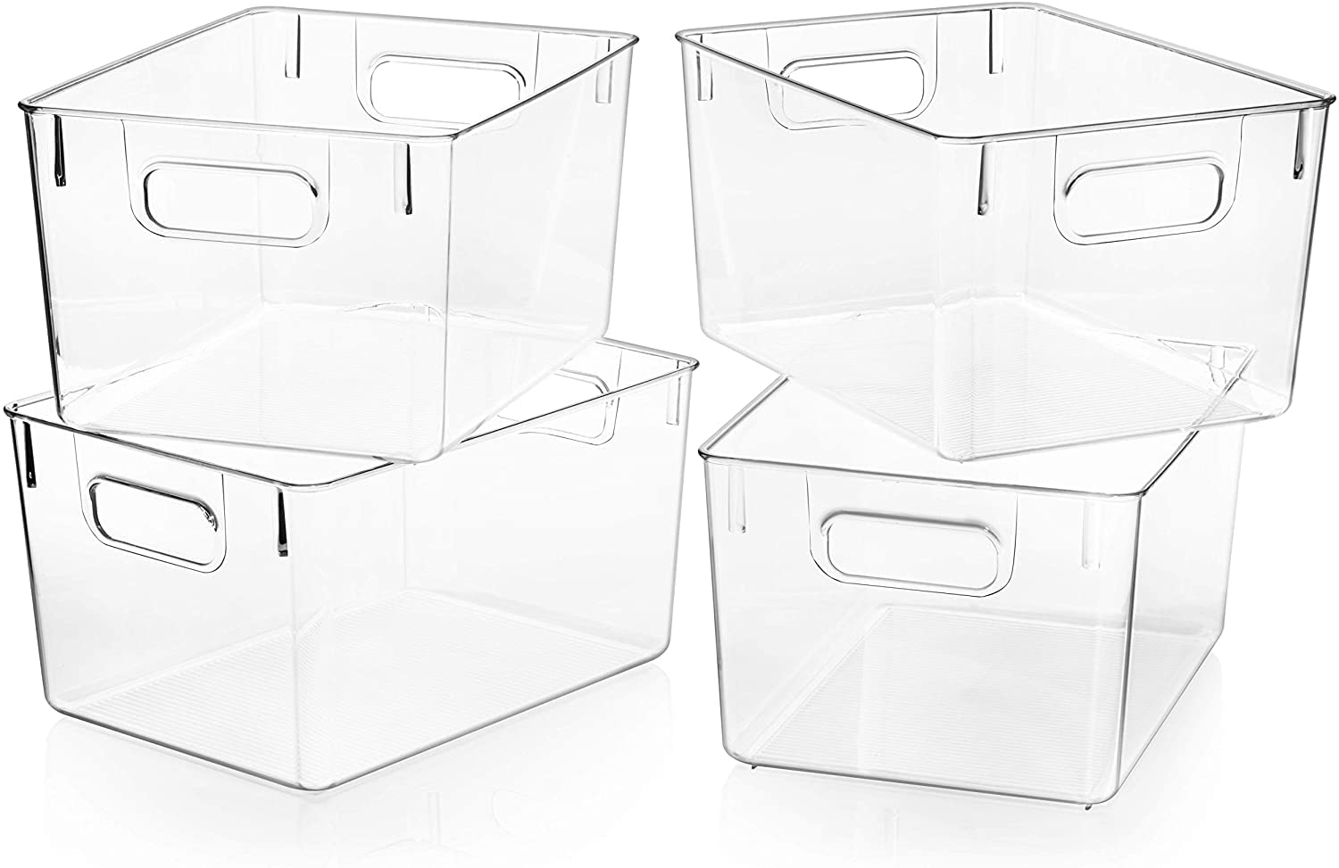 Snazzy Clear Plastic Pantry Organizer Bins, 4 PCS Food Storage Bins with Handle for Refrigerator, Fridge, Cabinet, Kitchen, Coun