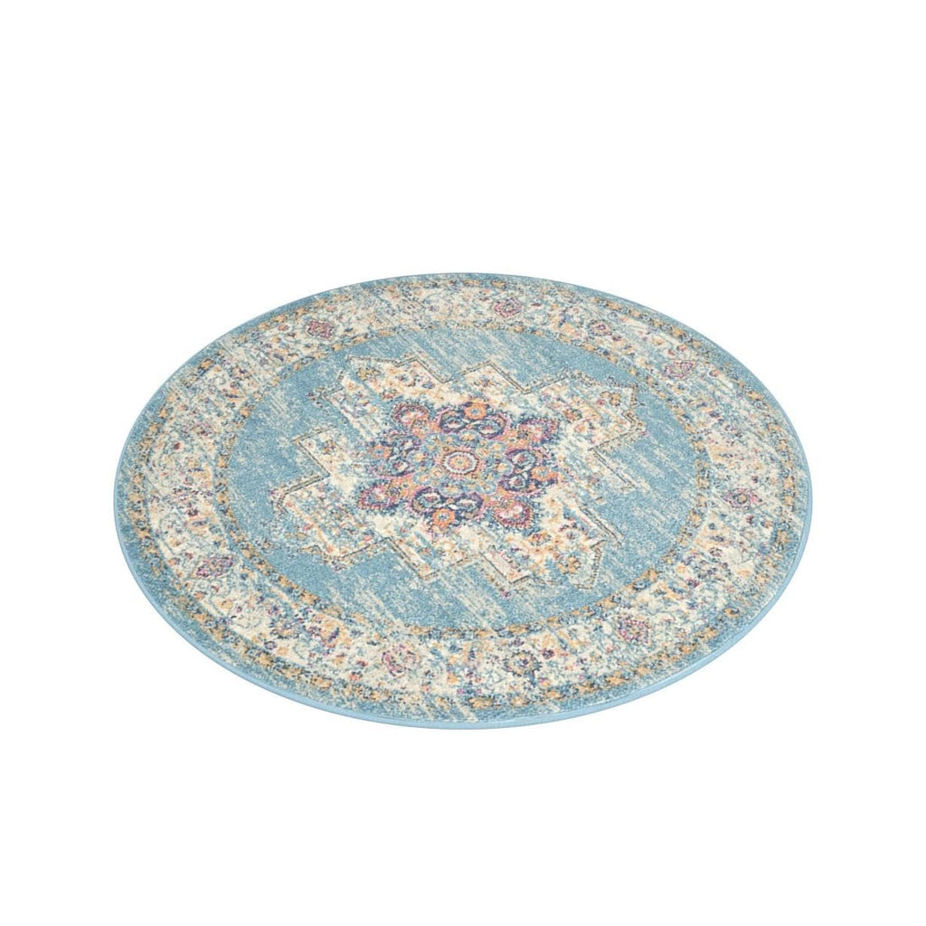 Nourison Passion Light Blue 4' X Round Area Rug, Boho, Traditional, Easy Cleaning, Non Shedding, Bed Room, Living Room, Hallway, (4' Round)