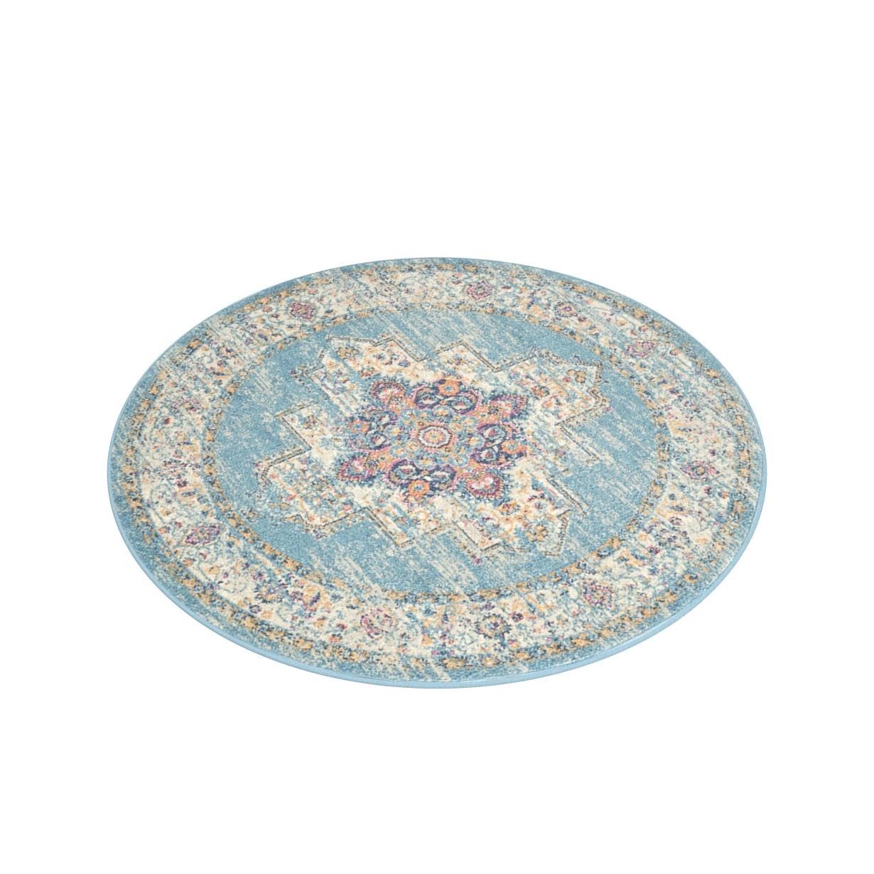 Nourison Passion Light Blue 4' X Round Area Rug, Boho, Traditional, Easy Cleaning, Non Shedding, Bed Room, Living Room, Hallway, (4' Round)