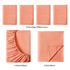 Bysure 6 Pieces Bed Sheets Set(Queen, Coral) - Super Soft 1800 Thread Count 100% Microfiber Sheets With Deep Pockets, Wrinkle &