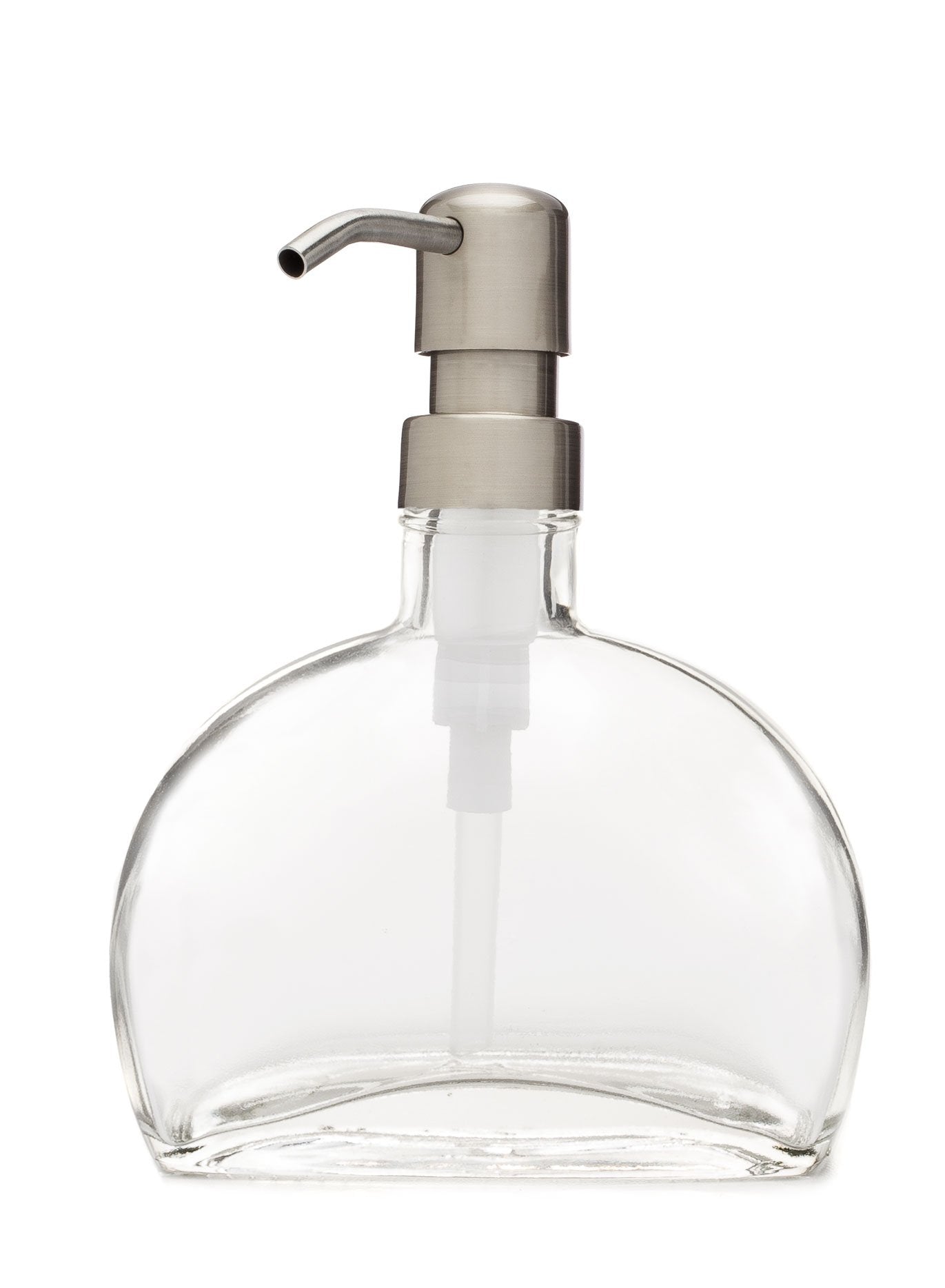Rail19 Half Moon Recycled Glass Dispenser with Metal Pump, 6oz (Farmhouse Stainless)
