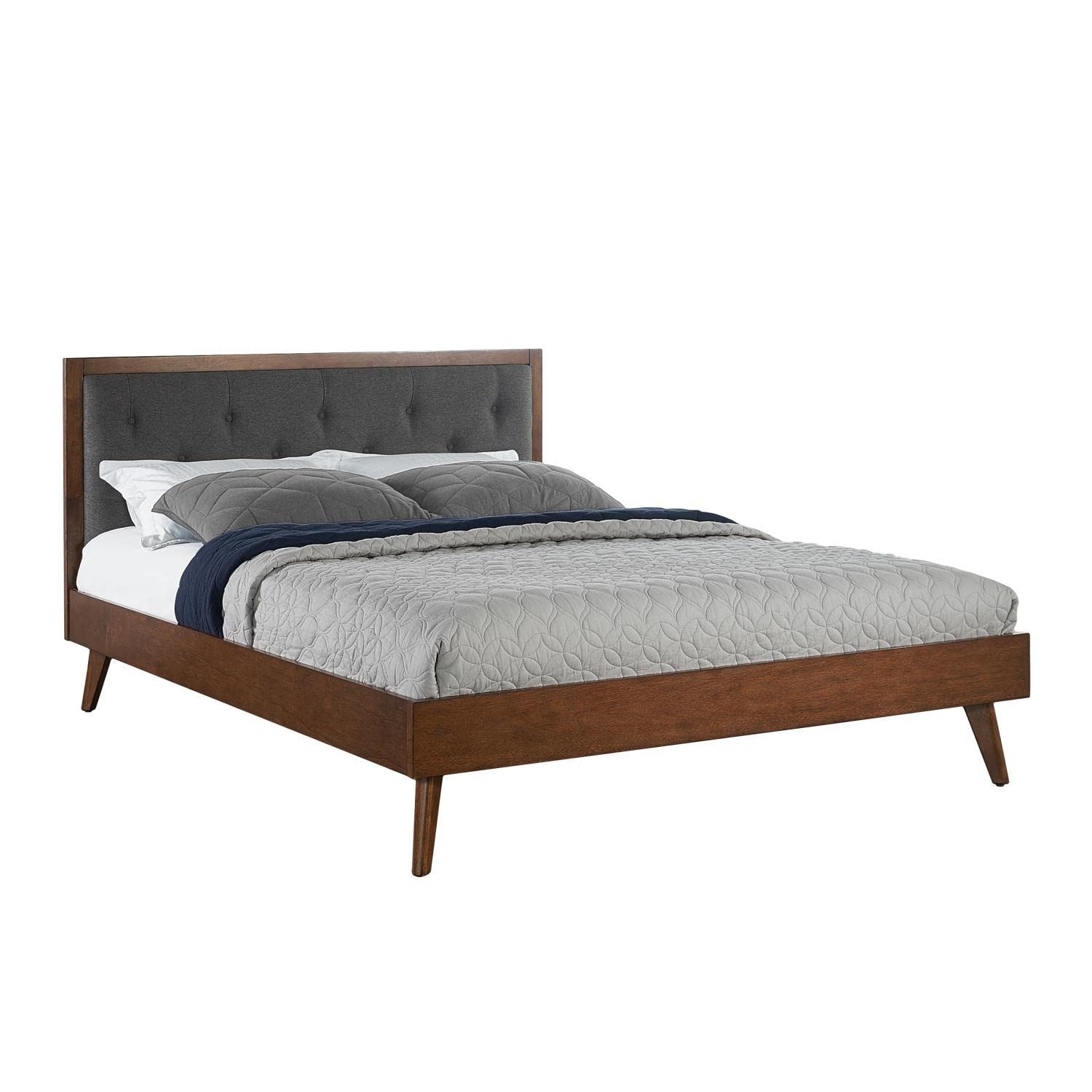 Reid Mid Century Platform Queen Upholstered Bed