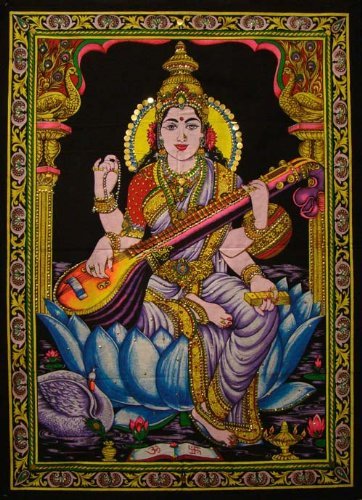 Cotton Canvas Goddess SARASWATI 43  X 30  Tapestry