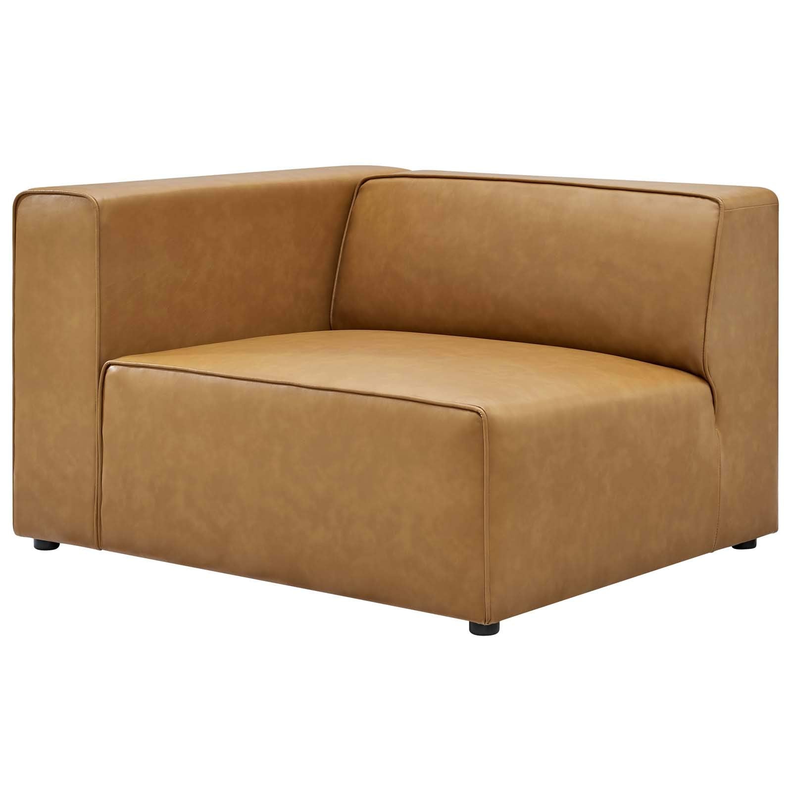 Modway Mingle Vegan Leather 3-Piece Sectional Sofa in Tan