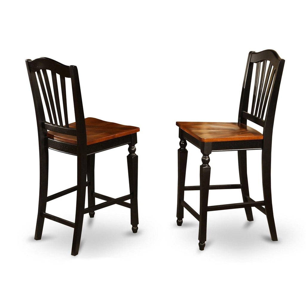 East West Furniture JACH3-BLK-W 3 Piece Kitchen Counter Height Dining Table Set Contains a Round Pub Table with Pedestal and 2 Dining Room Chairs, 36x36 Inch, Black & Cherry