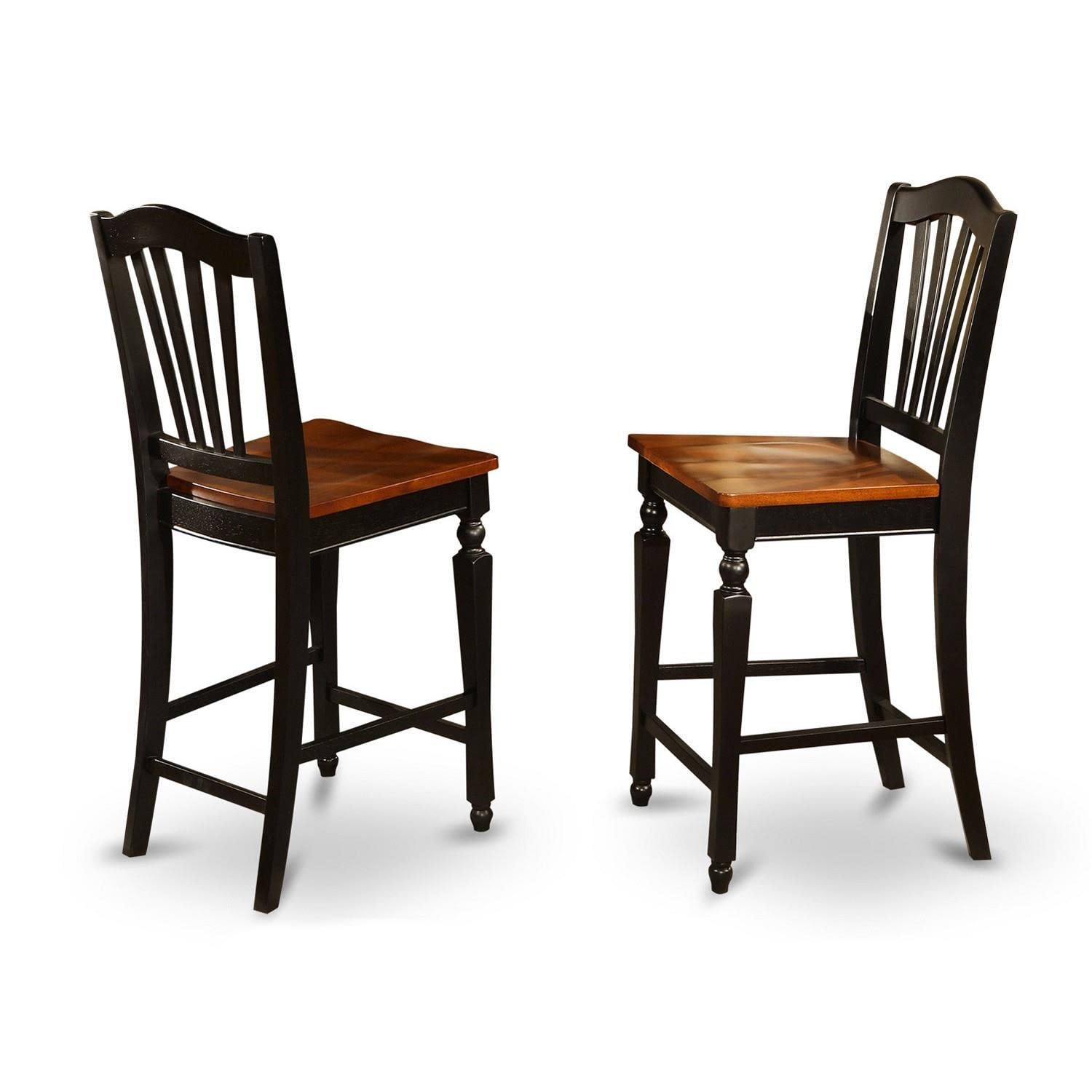 East West Furniture JACH3-BLK-W 3 Piece Kitchen Counter Height Dining Table Set Contains a Round Pub Table with Pedestal and 2 Dining Room Chairs, 36x36 Inch, Black & Cherry