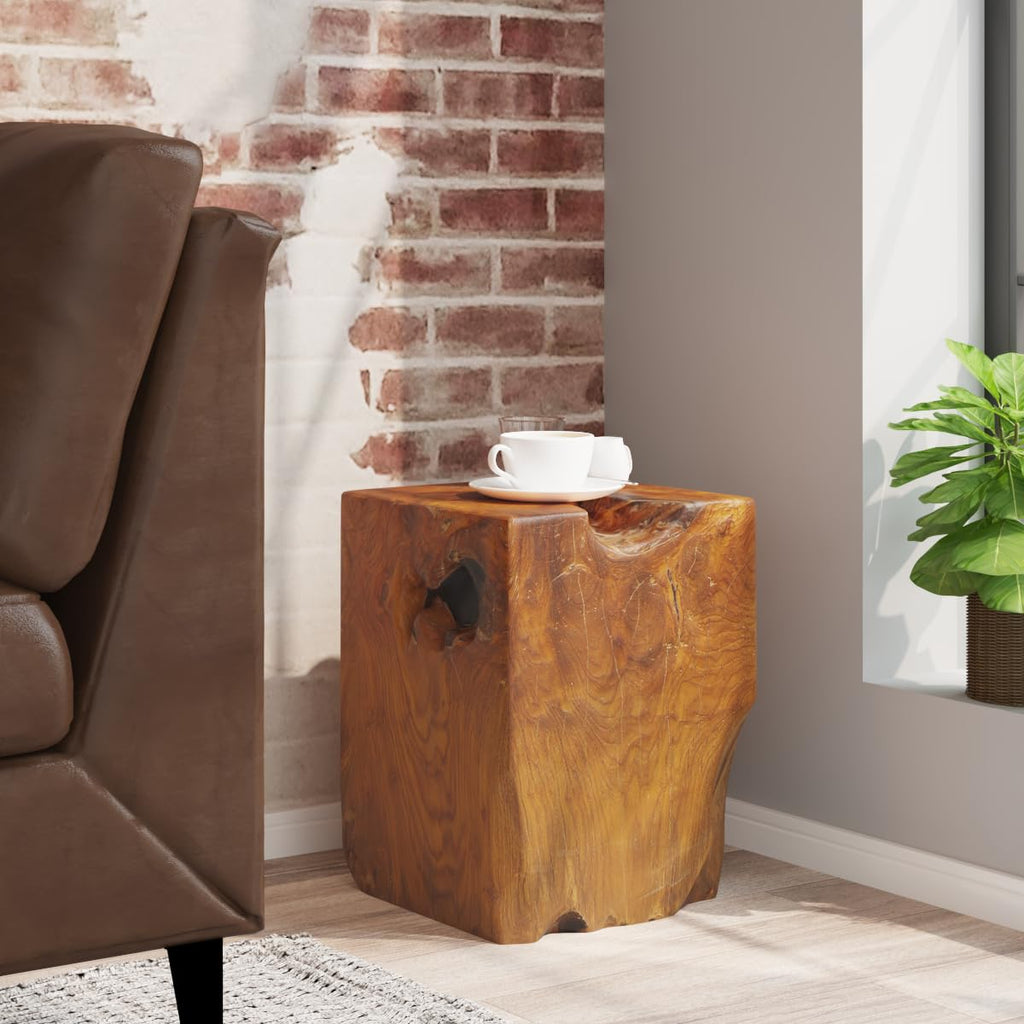 vidaXL Solid Teak Wood Stool, Versatile Footrest/Side Table, Unique Grain Pattern, Durable and Stable, 11.8" x 11.8" x 15.7" Brown