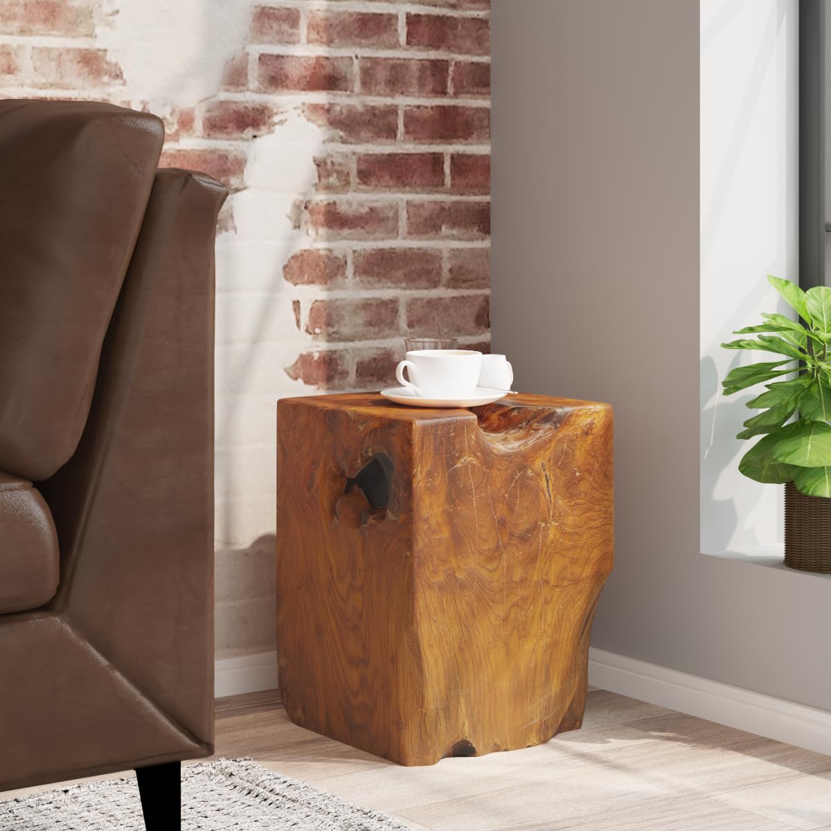 vidaXL Solid Teak Wood Stool, Versatile Footrest/Side Table, Unique Grain Pattern, Durable and Stable, 11.8" x 11.8" x 15.7" Brown