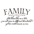 Family Like Branches on a Tree we All Grow in Different Directions Yet Our Roots Remain as one - Pure Black Vinyl Wall Decals Qu